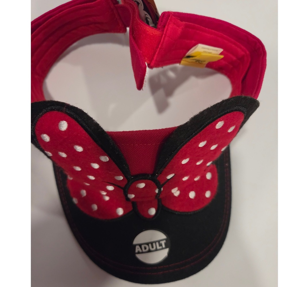 Disney Minnie Mouse Red Polka Dot Bow Sun Visor Hat Adult Jerry Leigh Black - Picture 5 of 5